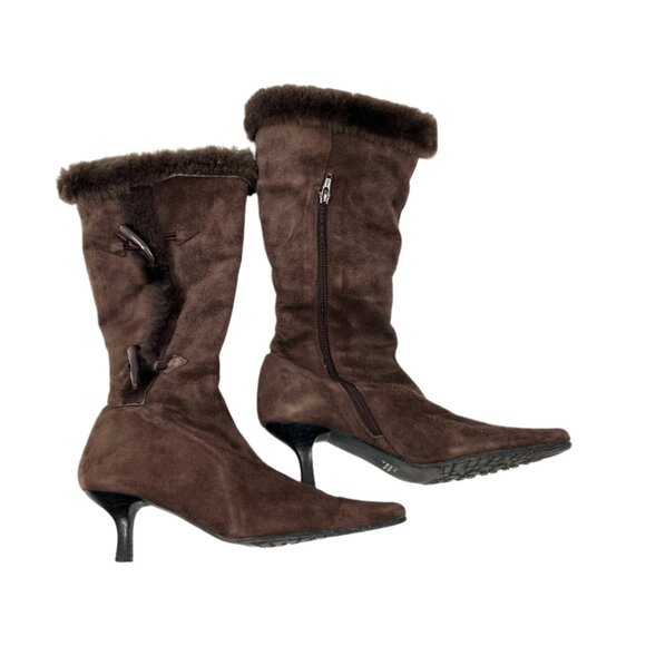 J. Renee Y2K Suede Fur Lined Pointy Boots - Picture 1 of 6